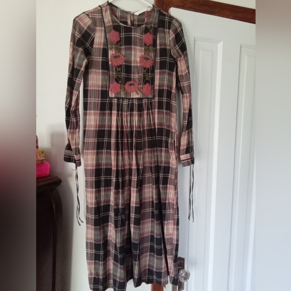 Plaid flannel long sleeve dress